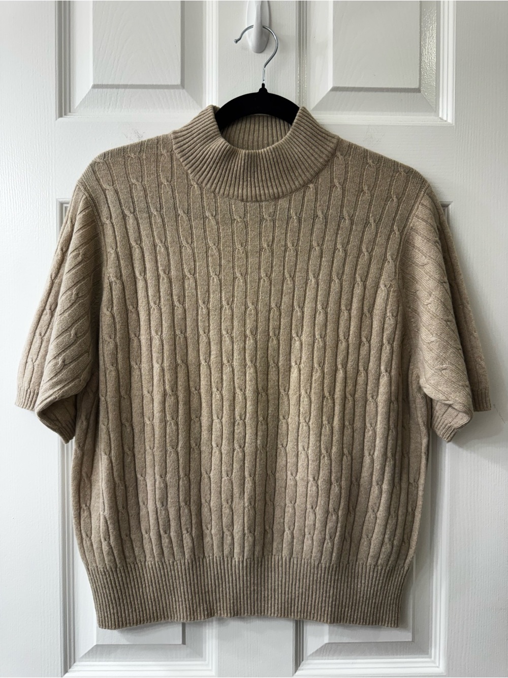 Charter Club Beige Cashmere Cable Knit Short-Sleeve Turtleneck Sweater L - Picture 3 of 8